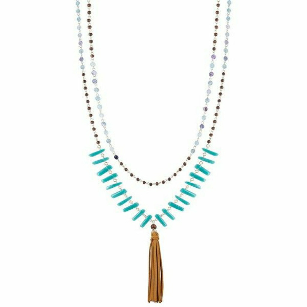 New French Connection Bead Suede Tassel Necklace 12$